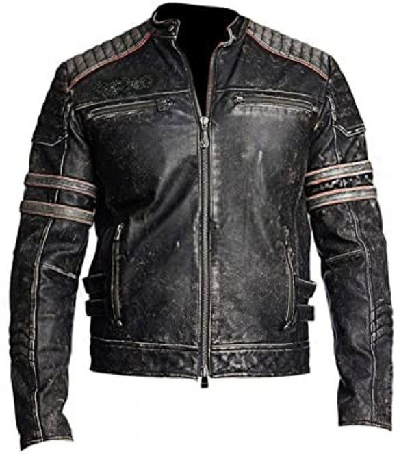 羊革ユーズド加工ライダージャケット白縞 Sheep Leather Distressed Rider Jacket