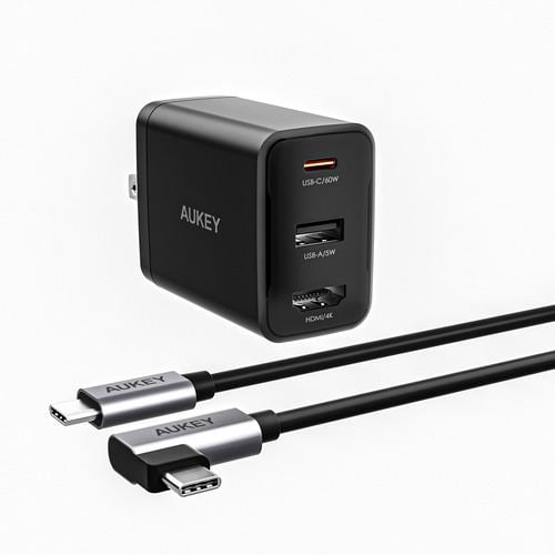 AUKEY PA-H60-BK USB充電器 Swift HDMI 65W [USB-A 1ポート／USB-C 1ポート／HDMI 1ポート] ブラック