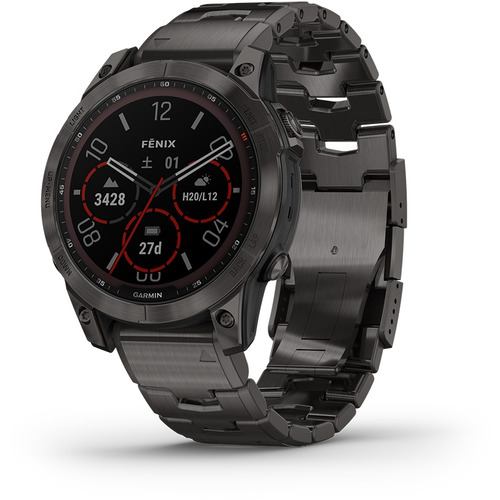 GARMIN 010-02540-48 fenix 7 Sapphire Dual Power Ti Carbon Gray DLC／Carbon Gray DLC Vented Titanium Band GPSスマートウォッチ