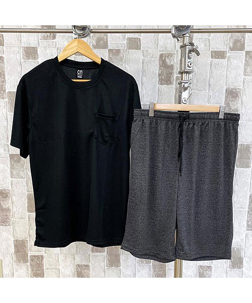 セットアップ メンズ 半袖 Tシャツ ショートパンツ 上下セット 吸汗速乾 DRY ストレッチ ひんやり素材 冷感 クルーネック 無地 ルームウェア 部屋着