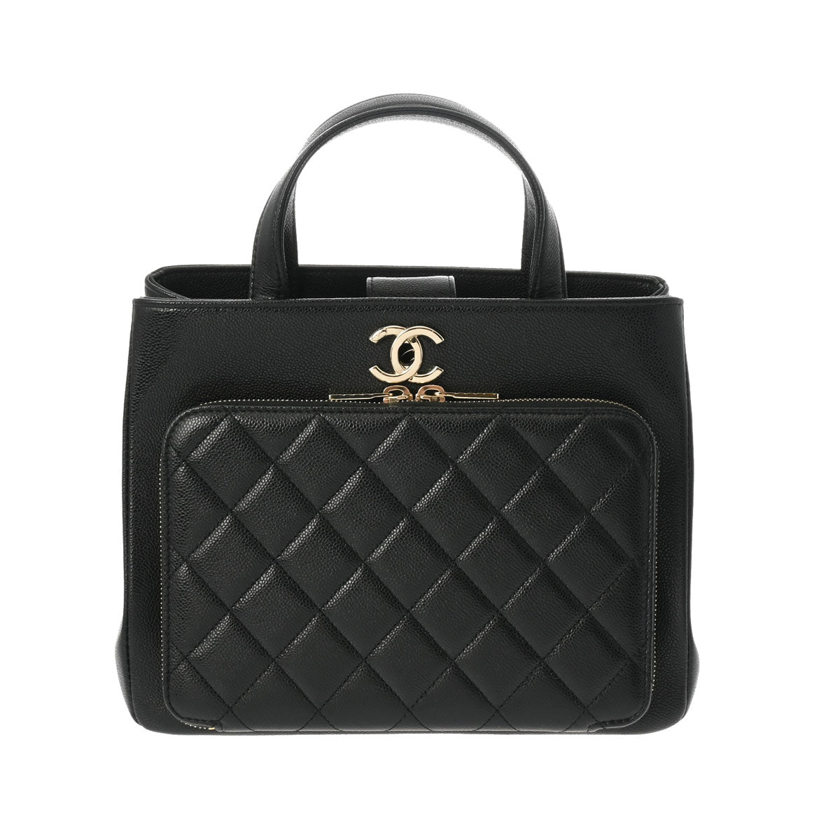 CHANEL シャネル アンフィニ スモール ショッピングバッグ 2WAY 黒 シャンパンゴールド金具 A93750 レディース キャビアスキン ハンドバッグ Aランク 中古 