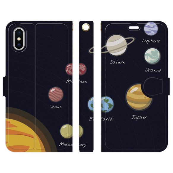 手帳型 スマホケース iPhone/アンドロイド 各種対応  宇宙 太陽系 惑星 天体 ギャラクシー