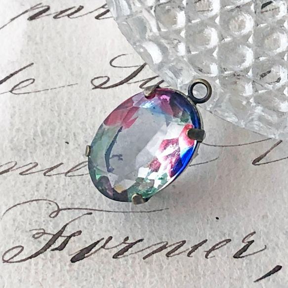 Glass Pendant Oval 約21mm×13mm [PDT-394]＊1個＊Vintage＊