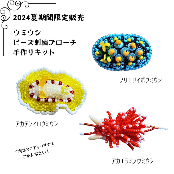 期間限定2024夏☆ウミウシのビーズ刺繍ブローチ手作りキット