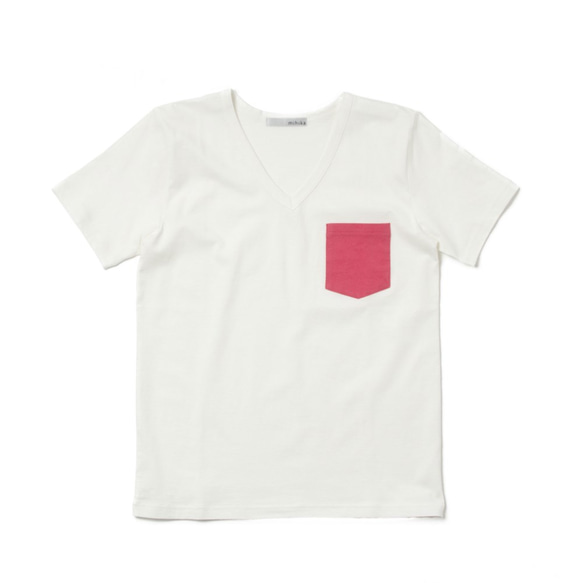 カラフルポケッツ付きTシャツ　オーガニックコットン　【白×イエロー　白×ピンク　白×ブルー】