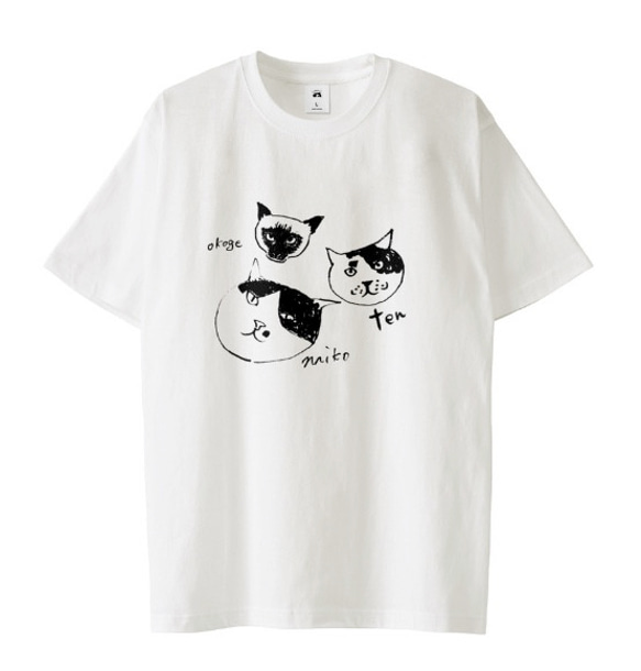 保護猫三猫衆　Tシャツ　メンズ　ゆるかわ　ハチワレ　白黒猫　シャム猫　シャムミックス　野良猫