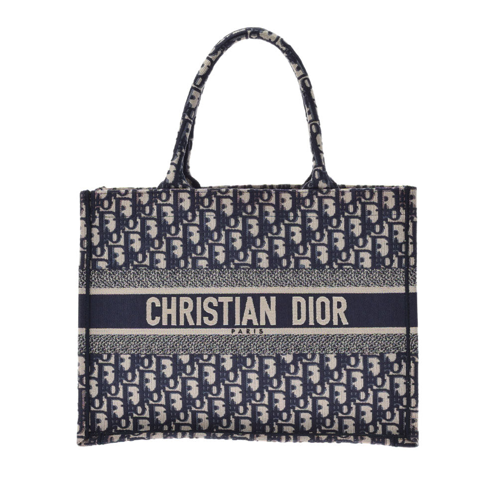 CHRISTIAN DIOR クリスチャンディオール ブックトートバッグ ミディアム ネイビー レディース キャンバス ハンドバッグ Aランク 中古 