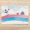 ⛵️透明水彩画「水兵さん」イラストポストカード２枚セット 暑中見舞いはがき マリン　海　暑中見舞い 残暑見舞い 夏⛵️