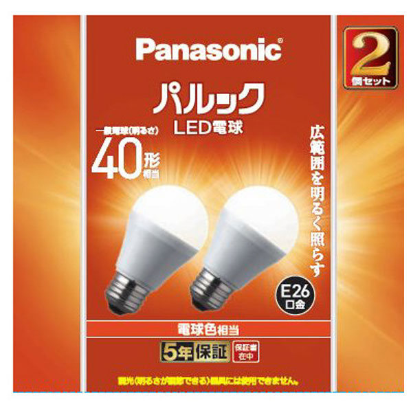 パナソニック LED電球 E26口金 全光束485lm(4．4W一般電球タイプ) 電球色相当 2個入り パルック LDA4LGK42T