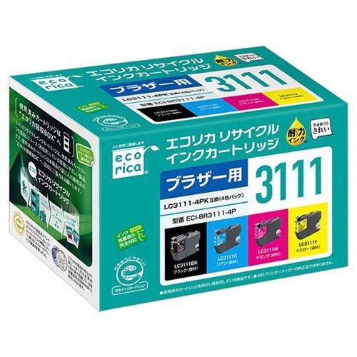 【推奨品】エコリカ ECI-BR3111-4P 互換リサイクルインクカートリッジ ブラザー LC3111-4PK用 4色パック