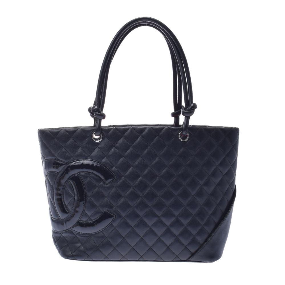 CHANEL シャネル カンボンライン ラージトート 黒/エナメル レディース レザー トートバッグ Bランク 中古 