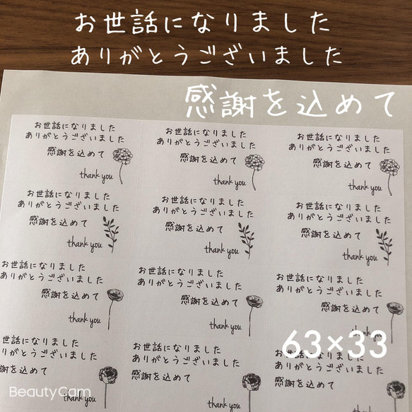 63×33サイズ　お世話になりましたシール　A4シート　手書き風　アソート