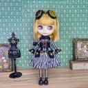 Blythe　ブライスsize☆スチパンコーデ J黒白ストライプ