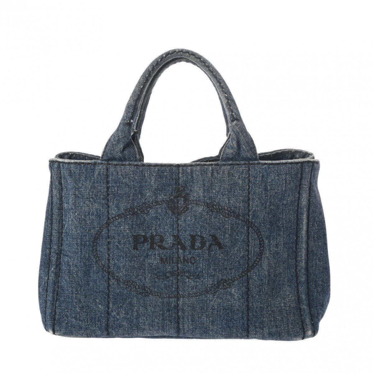 PRADA プラダ カナパ ミニトート ブルー ゴールド金具 レディース デニム ハンドバッグ Bランク 中古 