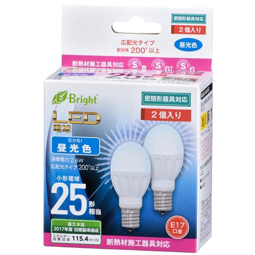 オーム電機 LDA3D-G-E17IH212P LED電球 小形 25形相当 E17 昼光色 2個入