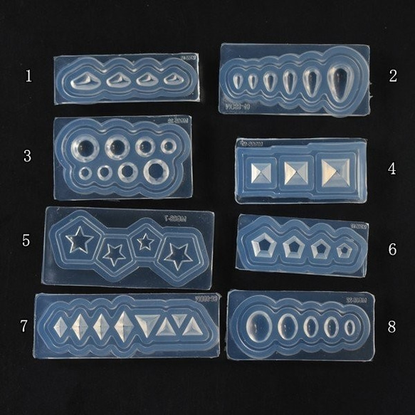 A819-4 3個 シリコンモールド レジンモールド 宝石 雫 丸 三角 星 五角 菱形 オーバル 3X【1ヶ】