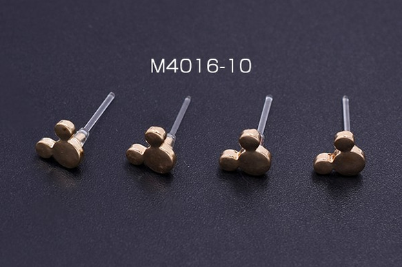 M4016-10 20個 樹脂ピアス クマ 6×7mm クリア/ゴールド 2x【10ヶ】