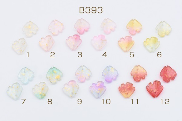 B393-10 60個 チェコガラスチャーム ゴールド 箔入り 花びら 1穴 17×18mm 全12色 3X【20ヶ】