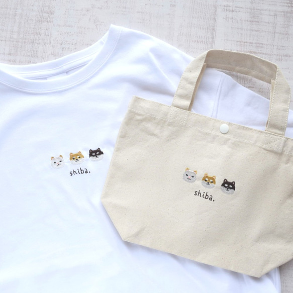 柴犬刺繍Tシャツ&トートバッグセット 《ホワイト》メンズ レディース  キッズ  お弁当　夏の福袋