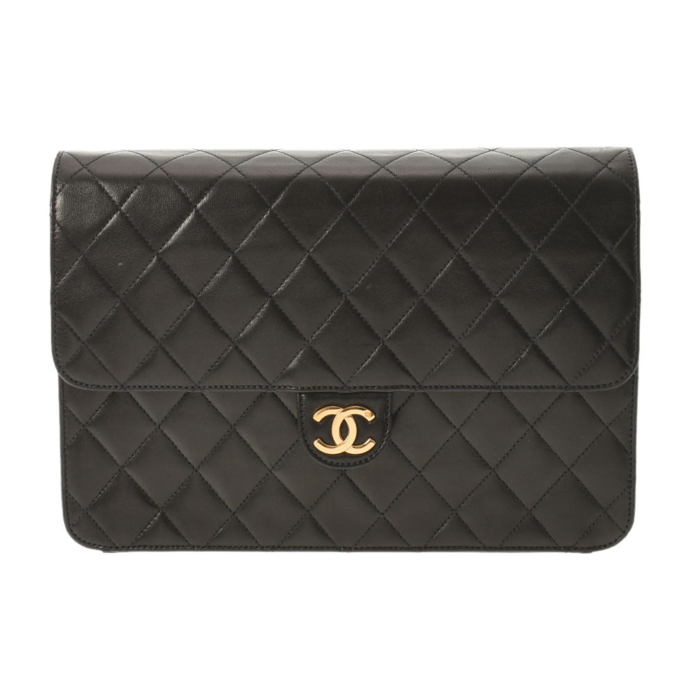 CHANEL シャネル チェーンショルダー プッシュロック 黒 ゴールド金具 レディース ラムスキン ショルダーバッグ ABランク 中古 