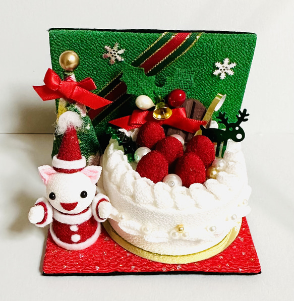 ちりめん細工「クリスマスケーキ」置物