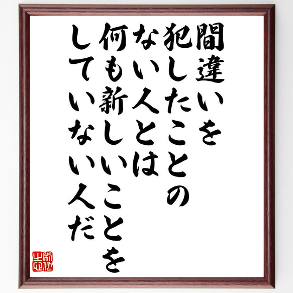 アインシュタインの名言「間違いを犯したことのない人とは、何も新しいことをして～」額付き書道色紙／受注後直筆（V1429）