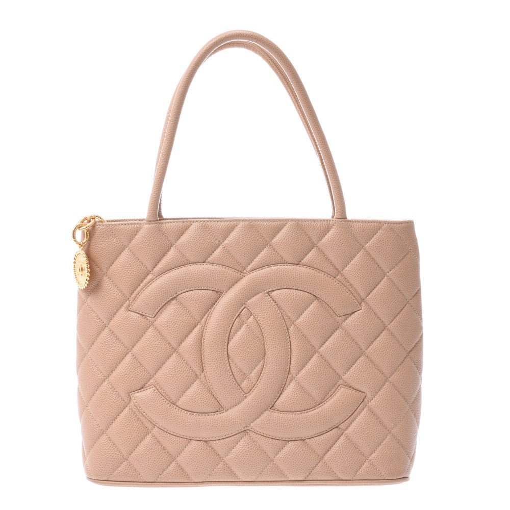 CHANEL シャネル 復刻トート ベージュ ゴールド金具 レディース キャビアスキン トートバッグ Aランク 中古 