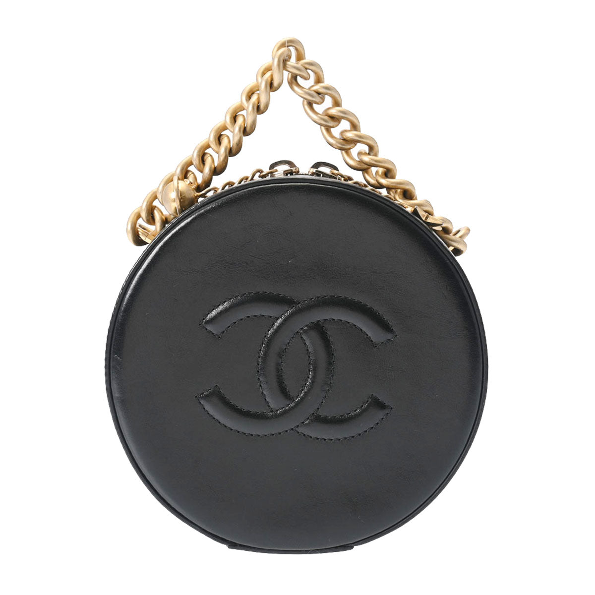 CHANEL シャネル チェーンショルダー ラウンド 2WAY 黒 ゴールド金具 レディース カーフ ショルダーバッグ Aランク 中古 