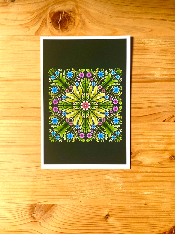 Bright Floral Mandala Postcard 明るい花のマンダラのアートはがき