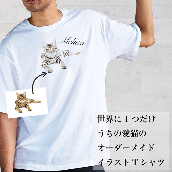 オーダーメイドで作る！メンズ愛猫イラストTシャツ / ネコちゃんの写真を送るだけ！簡単！