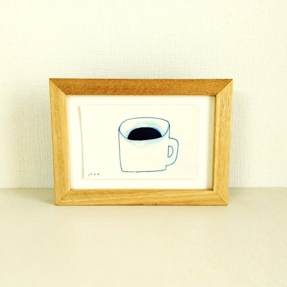 原画「コーヒー」 ※木製額縁入り　線画　アクリル　絵画