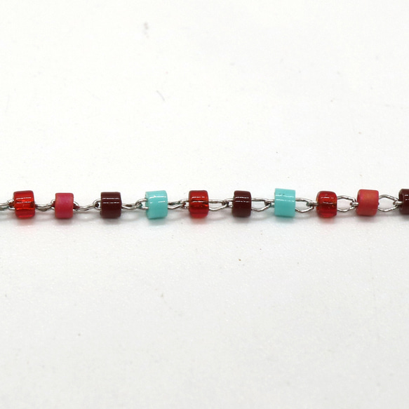 beads-C-003 ビーズチェーンMIX（レッド系）約1.5ｍｍ【50cm】