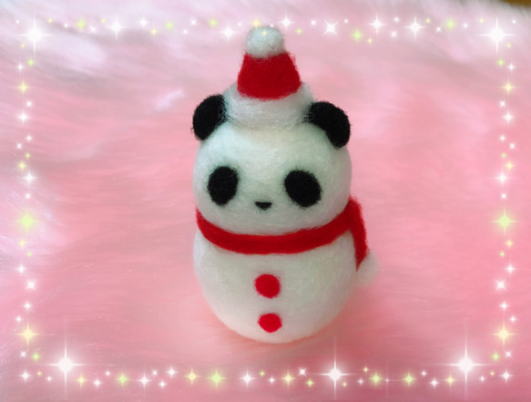 サンタになった雪だるぱん☆羊毛フェルトのふわふわパンダふわぱんのクリスマス☆