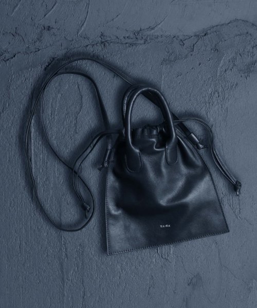 【YArKA/ヤーカ】real leather drawstring shoulder bag [ddb]/リアルレザー巾着バッグ