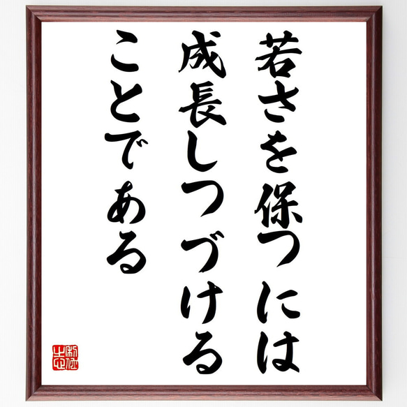 名言「若さを保つには、成長しつづけることである」額付き書道色紙／受注後直筆（Y5126）