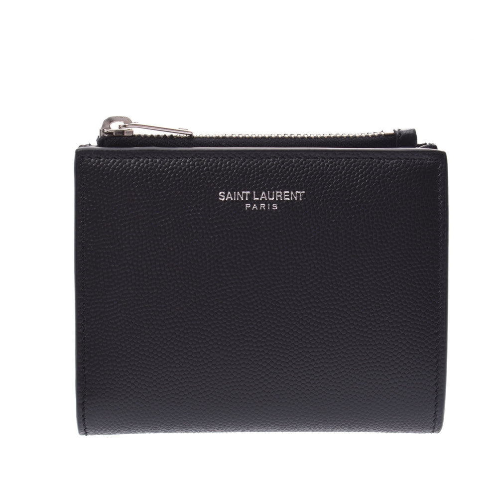 SAINT LAURENT サンローラン コンパクトウォレット 黒 シルバー金具 556260 ユニセックス レザー 二つ折り財布 新同 中古 