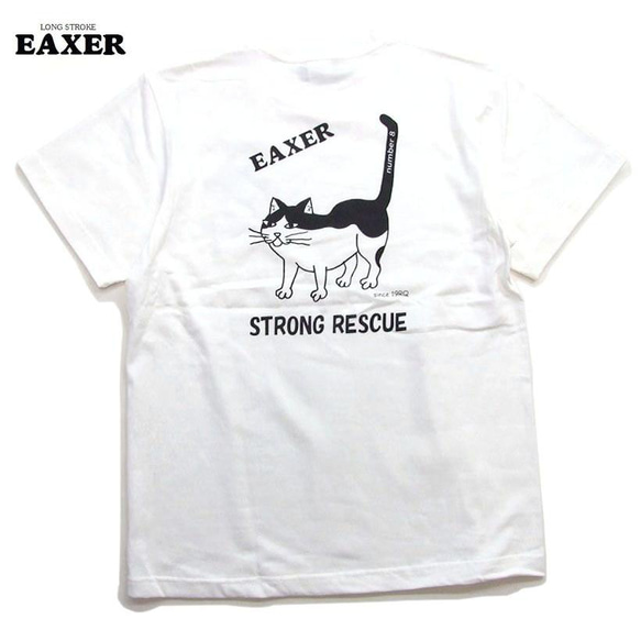 送料無料あり/レスキューTシャツ白L 特別猫救助隊  EAXER半袖Tシャツ オリジナル消防団Tシャツ