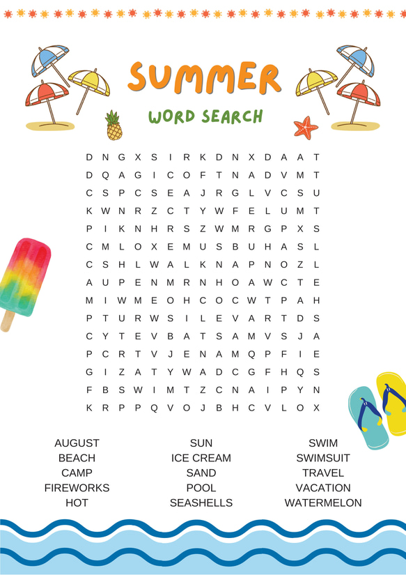 ワードサーチ　季節　season word search worksheet　英語教材