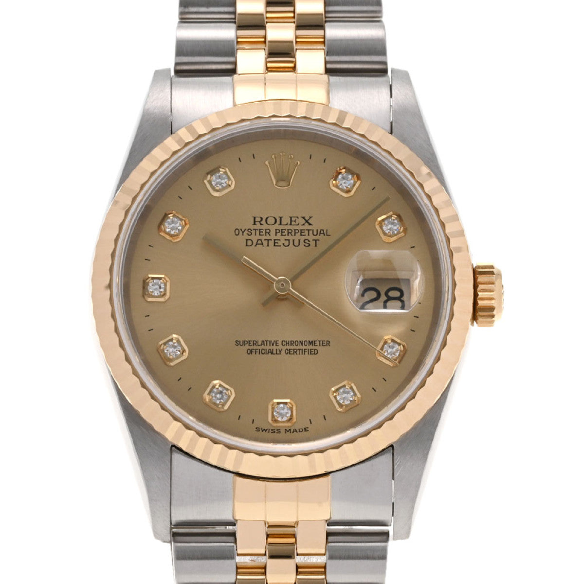 ROLEX ロレックス デイトジャスト 10Pダイヤ 16233G メンズ YG/SS 腕時計 自動巻き シャンパン文字盤 Aランク 中古 