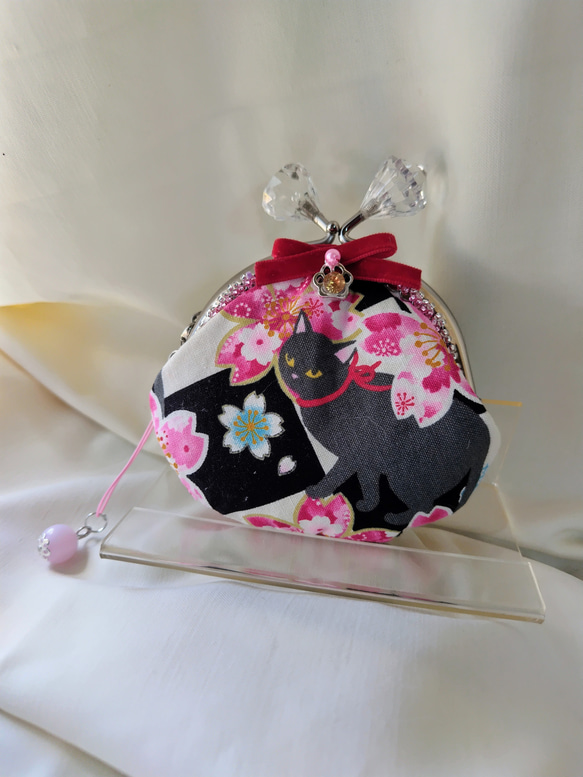 桜猫☆がま口 ポーチ 小銭入れ ピルケース ハンドメイド