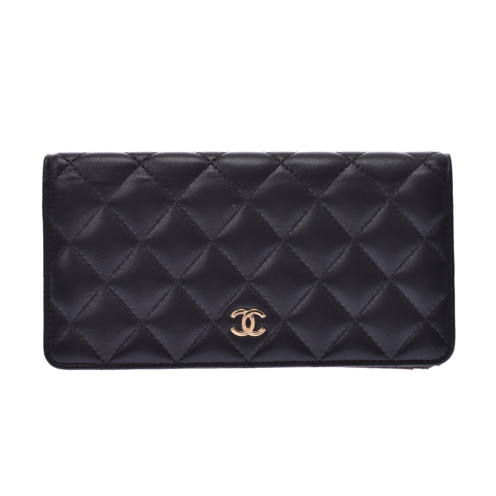 CHANEL シャネル マトラッセ 二ツ折長財布 ブラック ゴールド金具 レディース ラムスキン 長財布 Aランク 中古 