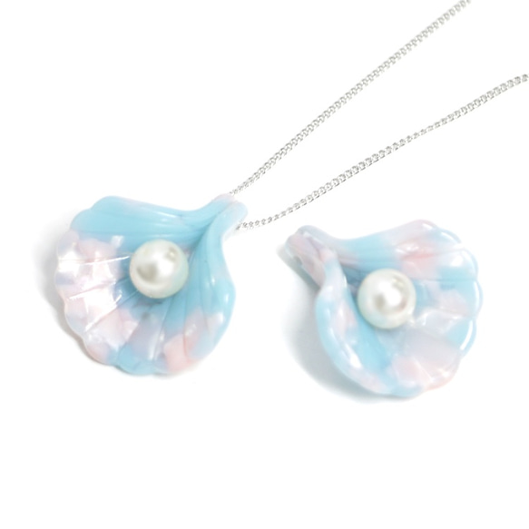 日本製【1個】パール＆Pastel Blue Pinkシェルペンダント、チャームJP