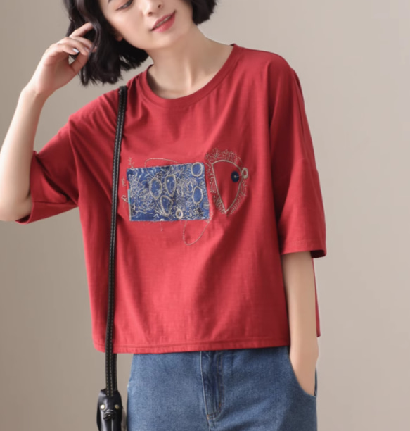 初春. 100％綿.無地.コットンTシャツ ショート丈半袖トップス