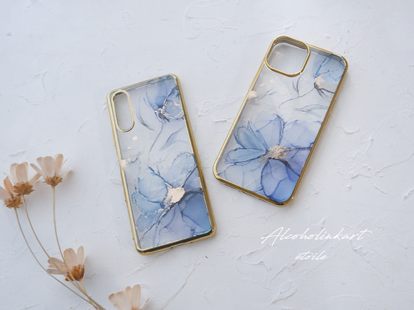 ＃La Fleur Bleue　流動アートのスマホケース（iPhone/Android  多機種・TPUバンパー）