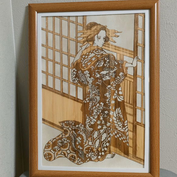 【コストコ お買い得】試作品　薄い竹の切り絵　浮世絵アレンジ　菊川英山 　Lamp　japanese bamboo ukiyoe_画像1