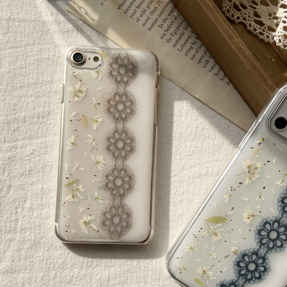 Euphorbia Lace 押し花スマホケース　押し花ケース　刺繍　スマホケース　iPhone13 12 8 11