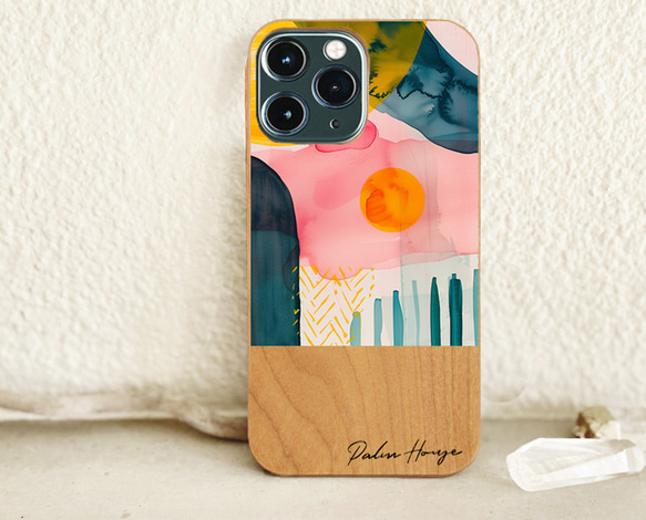 天然木♡名入れ♪CITY SUNSET PINK iPhoneケース アート スマホケース