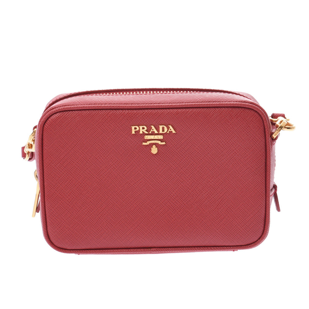 PRADA プラダ ミニポシェット 赤 ゴールド金具 1N1674 レディース サフィアーノ ショルダーバッグ Aランク 中古 