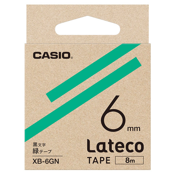 カシオ Lateco専用テープ(黒文字/6mm幅) 緑テープ XB-6GN