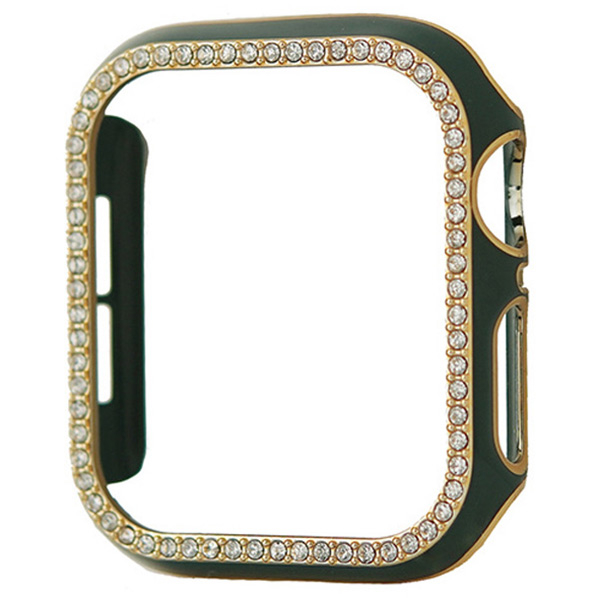 GAACAL Apple Watch Series 7-8 [45mm]用スワロフスキーフレーム グリーン×ゴールド W00065GG6